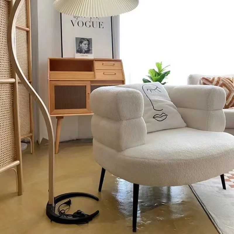 White Nordic Luxury Lamb Fleece Lazy Sofa Chair Living Room Single Casual Back Chair Bedroom Dresser Chair Balcony Coffee Chair
