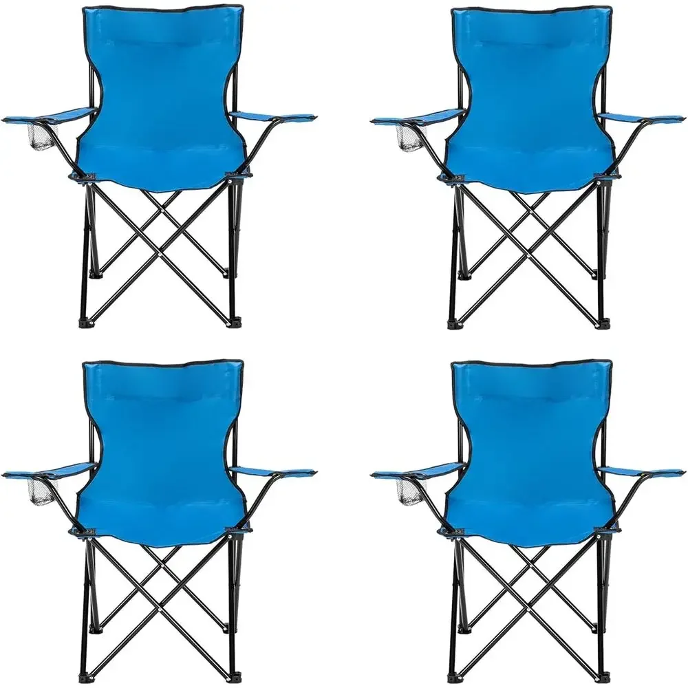Portable Folding Camping Chair Set of 4 with Armrests, Cup Holders, and Carry Bag for Outdoor Picnics, Supports 230 LBS, Blue