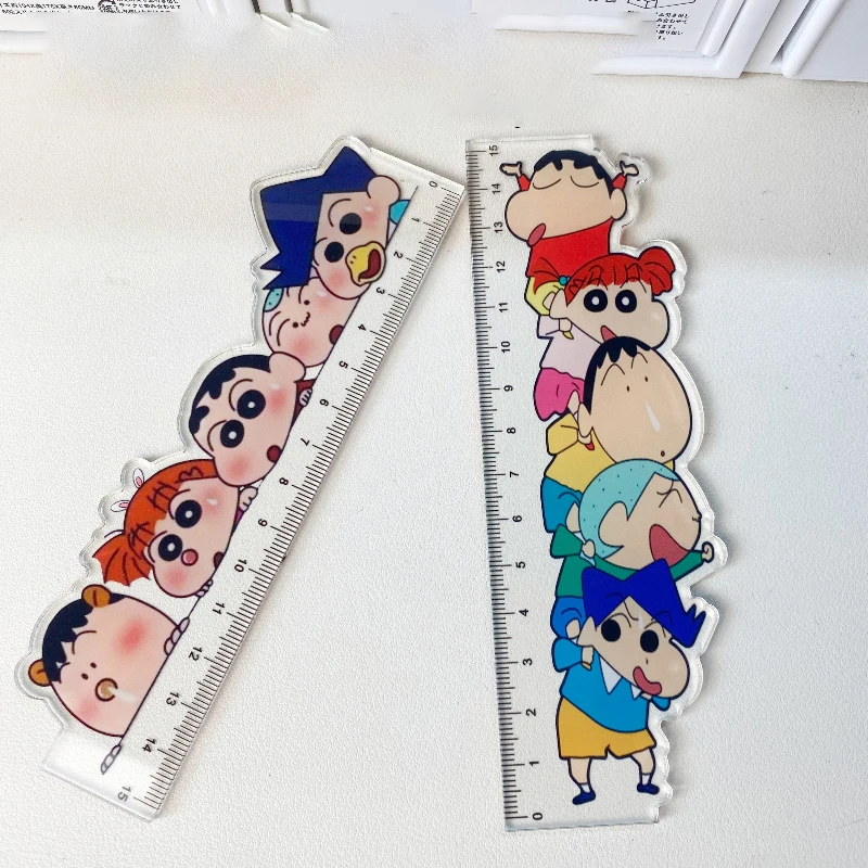 Bandai Anime Cartoon Crayon Shin-Chan 15Cm Student Measurement Ruler Kawaii Painting Ruler Children's Learning Stationery