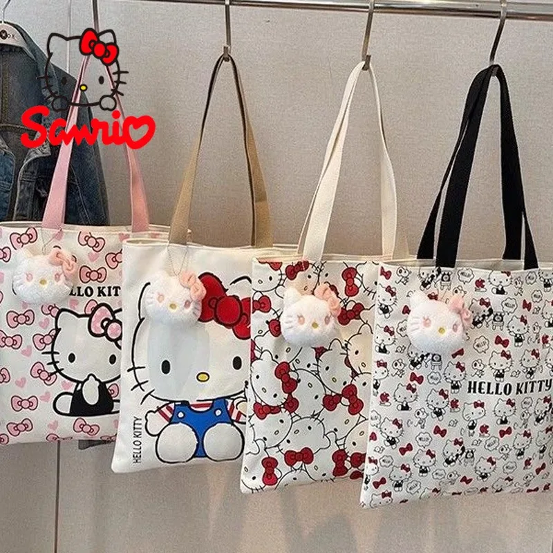 Sanrio Hello Kitty Fashion Shopping Bag Canvas Storage Bag Cartoon Fashion Cosmetic Bag Kawaii Backpack Handbag School Bag