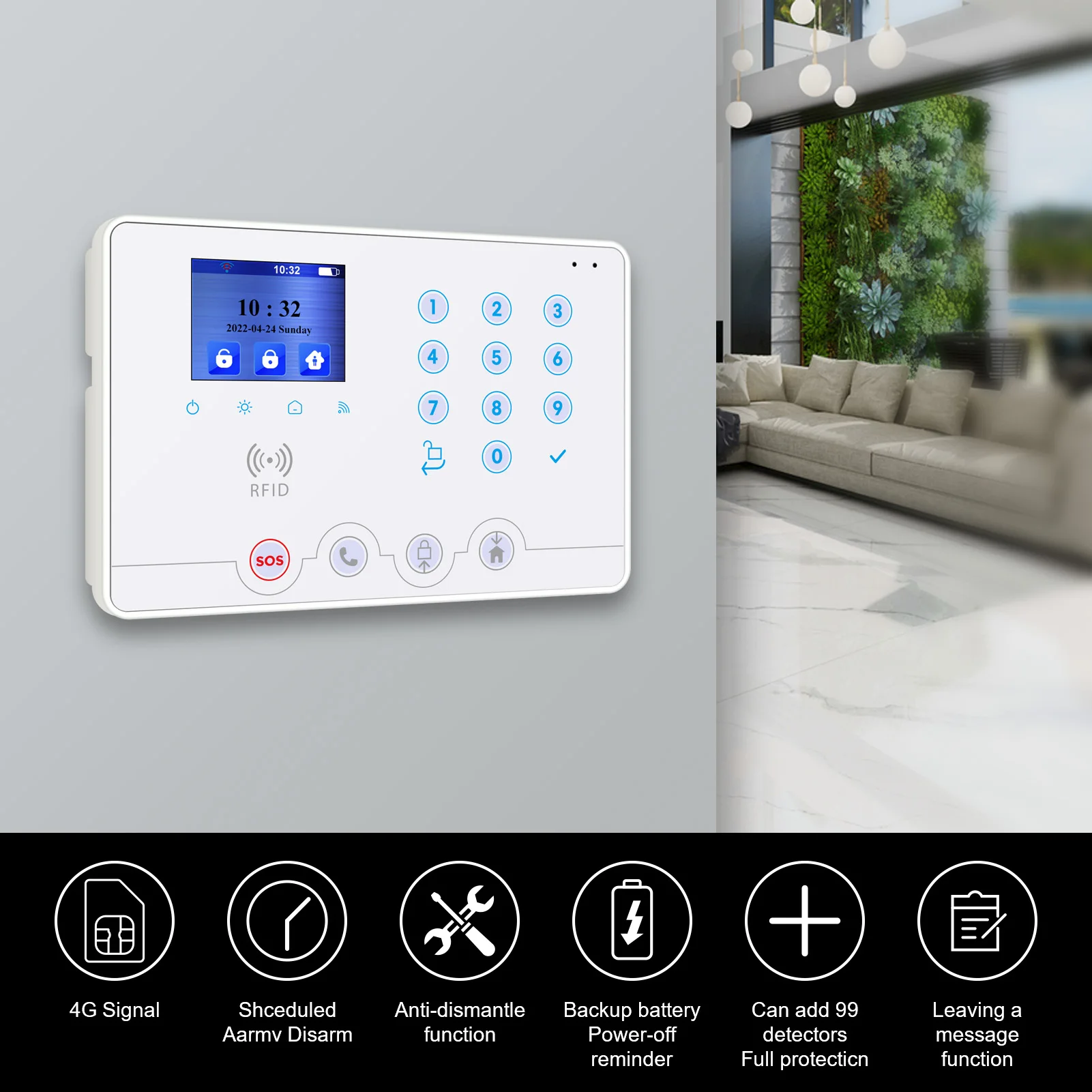 Wolf Guard W4Q WiFi + 4G Wireless Home Burglar Alarm System Kit. Tuya Smartlife APP Amazon Alexa, with Siren Door sensor