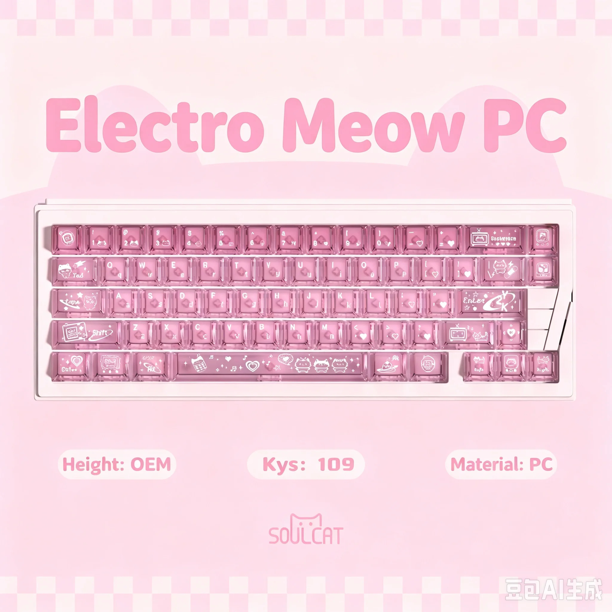 Electronic Cat Theme PBT Keycap Five-Sided Hot Sublimation Original Mechanical Keyboard Customization with Wooting