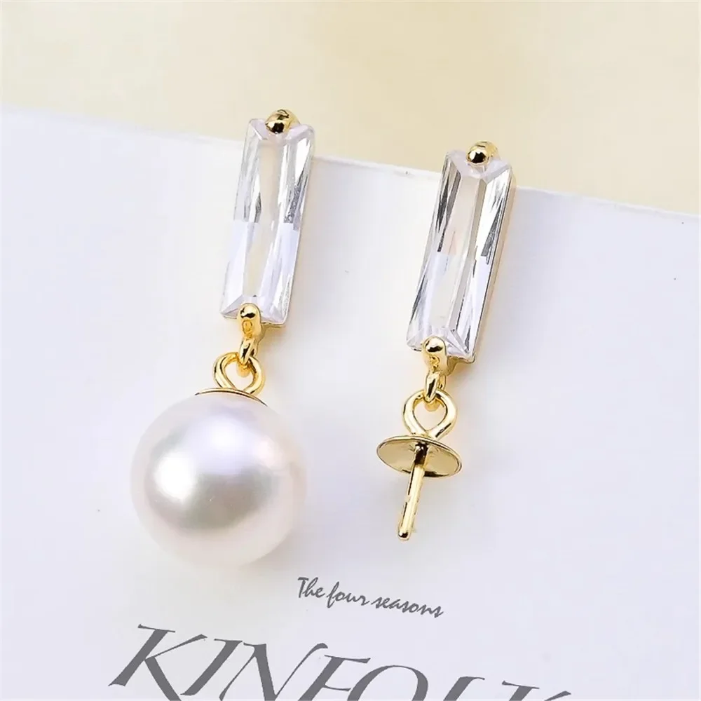 DIY Pearl Accessories S925 Sterling Silver Stud Earrings Tray Fashion Silver Earring Holder Fit 7-12mm Round Oval Beads E238