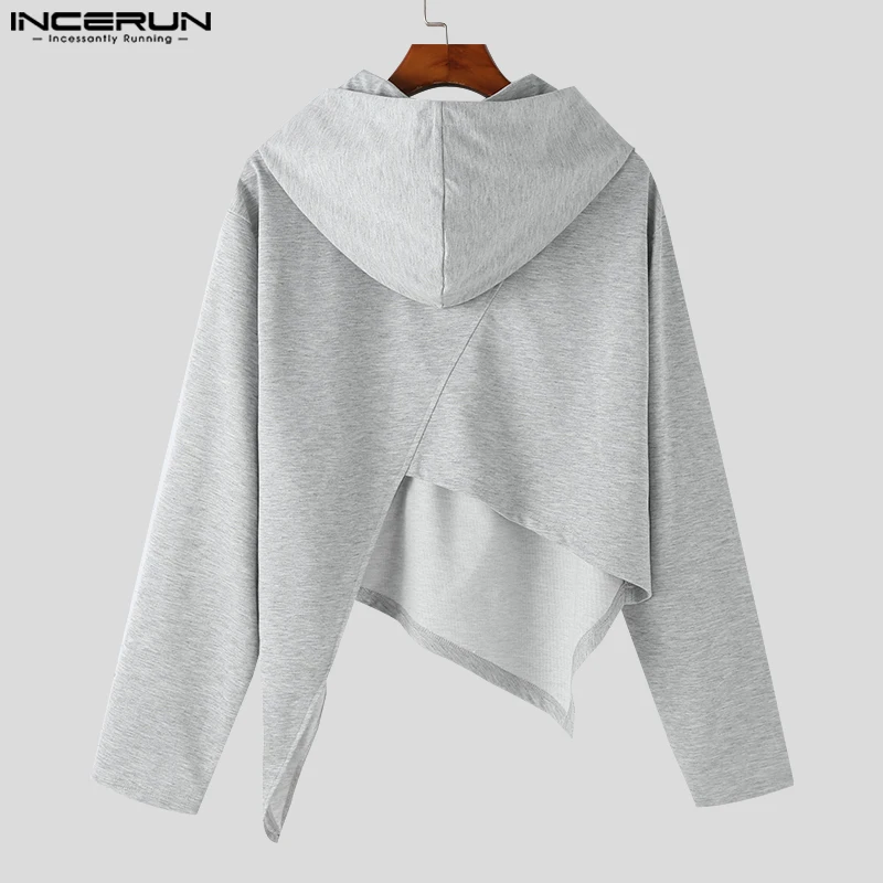 Men Irregular Hoodies Solid Color Zipper Hooded Long Sleeve Sweatshirts 2024 Streetwear Fashion Casual Male Pullovers INCERUN