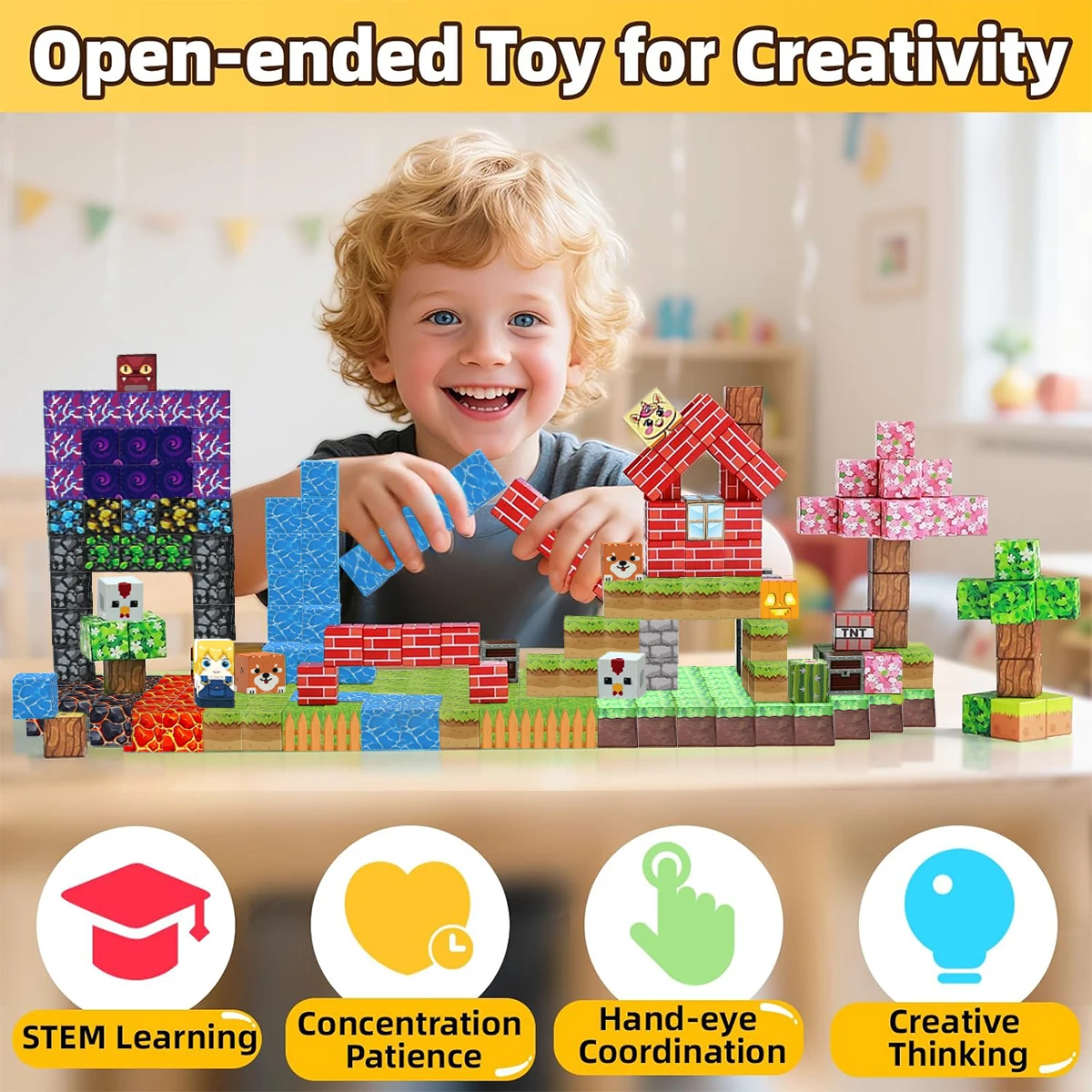 磁気ビルディングブロック マグネットキューブセット STEM モンテッソーリ感覚玩具 子供用 男の子 女の子 3歳以上 DIYモデル