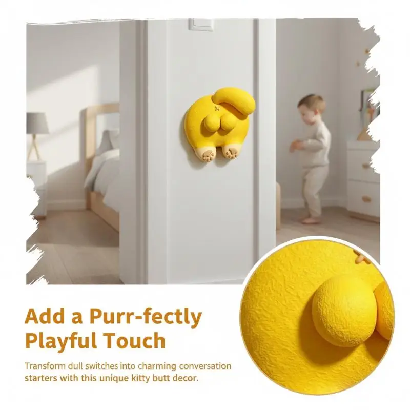 Funny Cartoon 3D Orange Cat Butt Switch Sticker Easy to Install Protective Cover for Dorm Home Wall Decor
