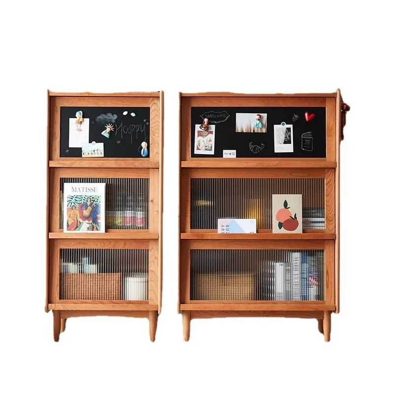 

abinet, cherry wood glass door, blackboard bookcase, Japanese black walnut multi-functional storage side cabinet