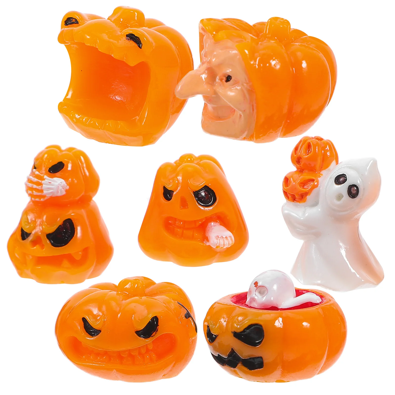 

7Pcs Creative Mini Pumpkin Ghost Halloween Decorations Resin Miniatures DIY Ornaments Party Home Office Mini Decorative Pumpkins