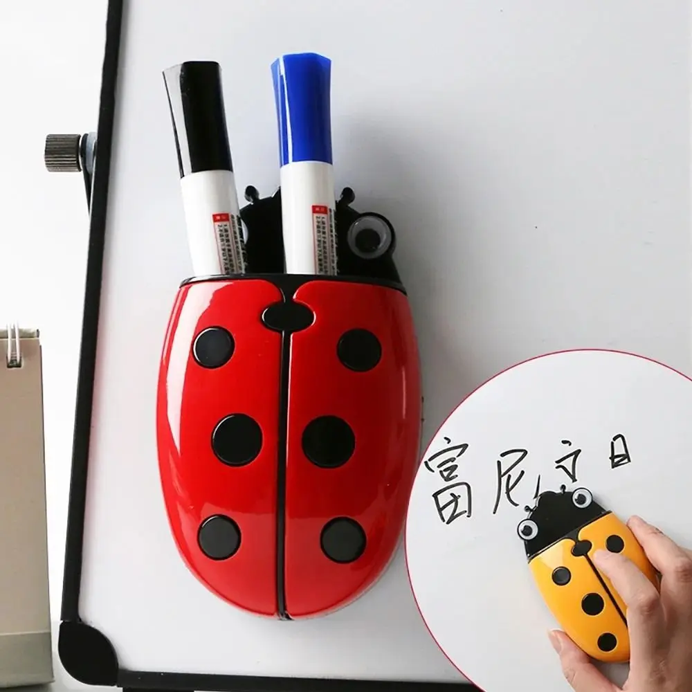 Ladybug Shape Whiteboard Pen Organizador, Storage Box, Eraser Design, Whiteboard Marcador Titular, Bonito plástico, Apagar magnético