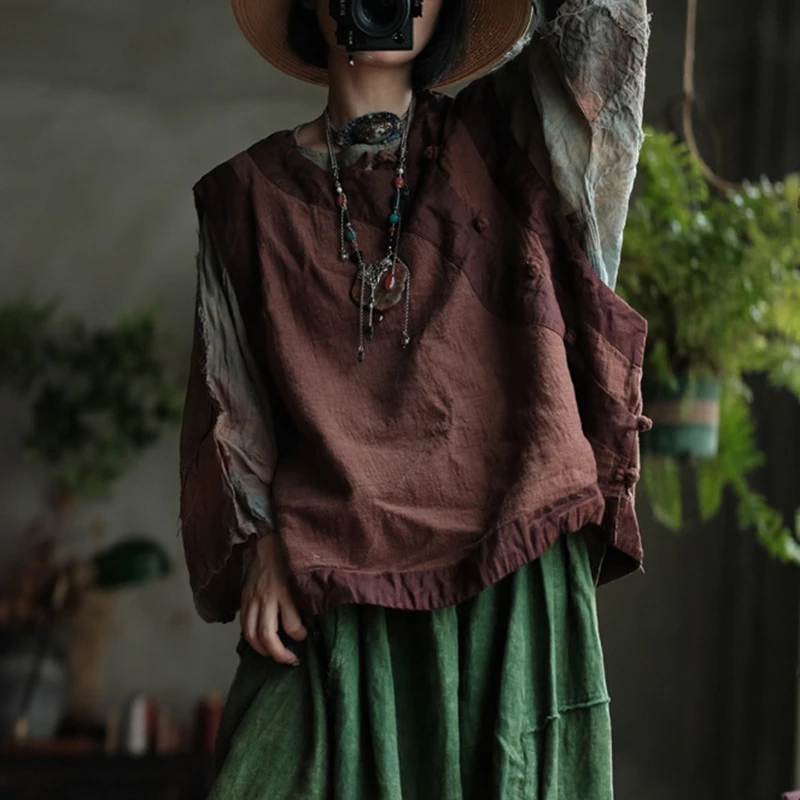 

Women Cotton Linen Vest Coats New Arrival 2025 Autumn Vintage Style O-neck Loose Comfortable Female Sleeveless Jackets M1946