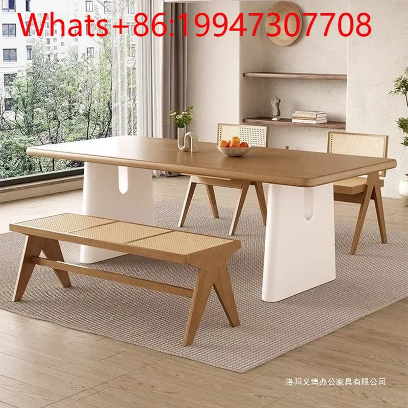 

New cream style solid wood dining table and chair combination Nordic modern restaurant small apartment home desk