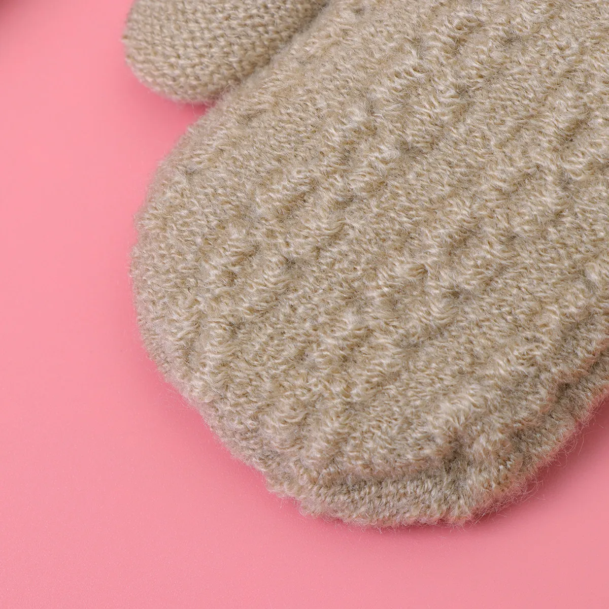 Double Layer Kids Winter Gloves Knitted Warmth Full Hand Protection Easy on Off Perfect Gift for Children Beige Size 1-4 Years