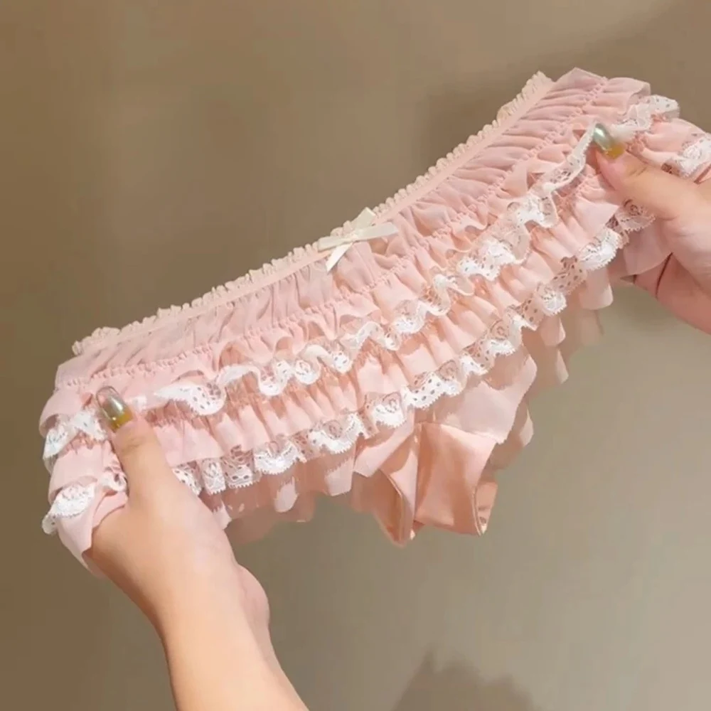 Damen-Slips mit süßer Schleife, Spitze, sexy Prinzessinnen-Stil, niedrige Taille, 3D-Rüschen, niedliche Slips, weiche, dünne, atmungsaktive Dessous – Detail 5