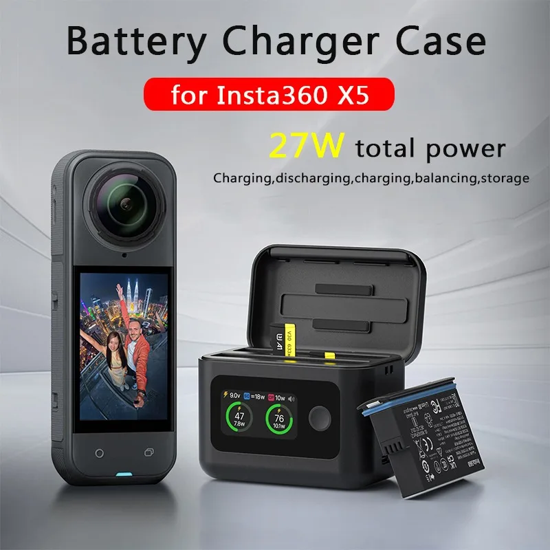 

Портативное зарядное устройство 1,47 дюйма с цветным ЖК-экраном высокой четкости, 27 Вт, двухстороннее зарядное устройство с двойной быстрой зарядкой для Insta 360 X