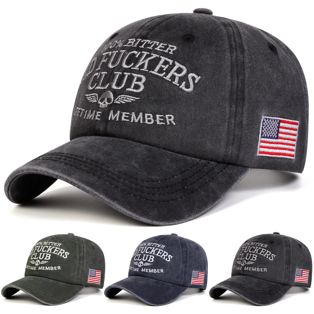 Unisex OLD FUCKERS CLUB Baseballkappen mit Buchstabenstickerei, Frühling und Herbst, für den Außenbereich, verstellbare Freizeithüte, Sonnenschutzhut, Sportkappe