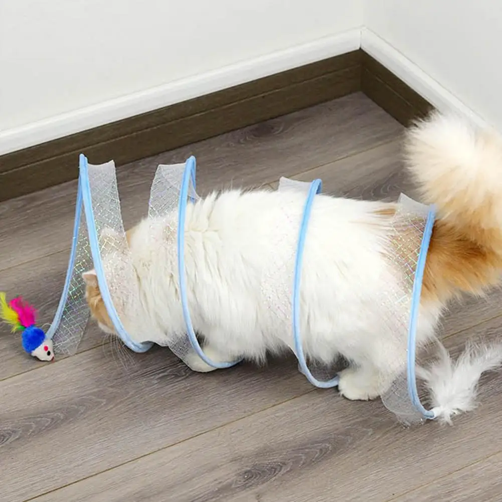 

Folded Cat Tunnel S Type Cats Tunnel Spring Toy with Feather Plush Ball Bell Mice Play Tubes Interactive Toy Pet Supplies