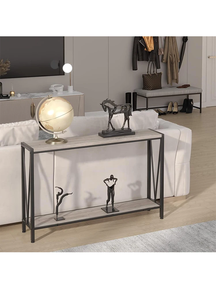 2 Tier Console Table with Storage Shelf 43 Inch V-Shaped Narrow Sofa Table, Industrial Hallway Entryway Table with Metal Frame