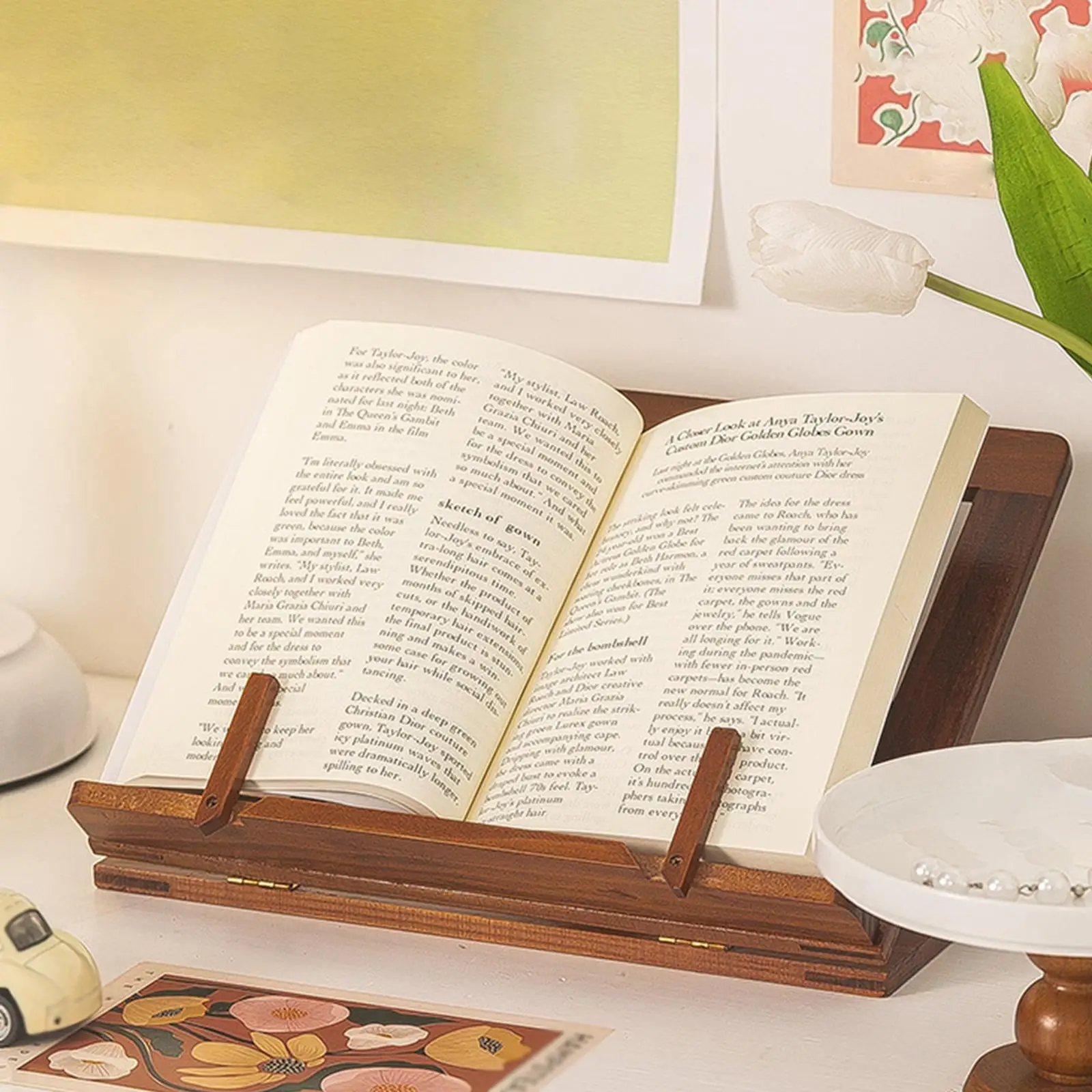 Wood Book Stand Folding Simple Cookbook Holder for Countertop Office Table