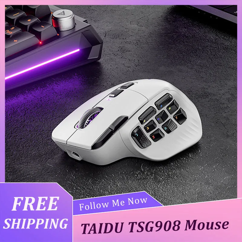 TAIDU TSG908 Esports Mouse Gaming Three Mode Wireless PAW3950 Multi Button Custom Hollow 8K Compatible Desktop Big Hand Gift