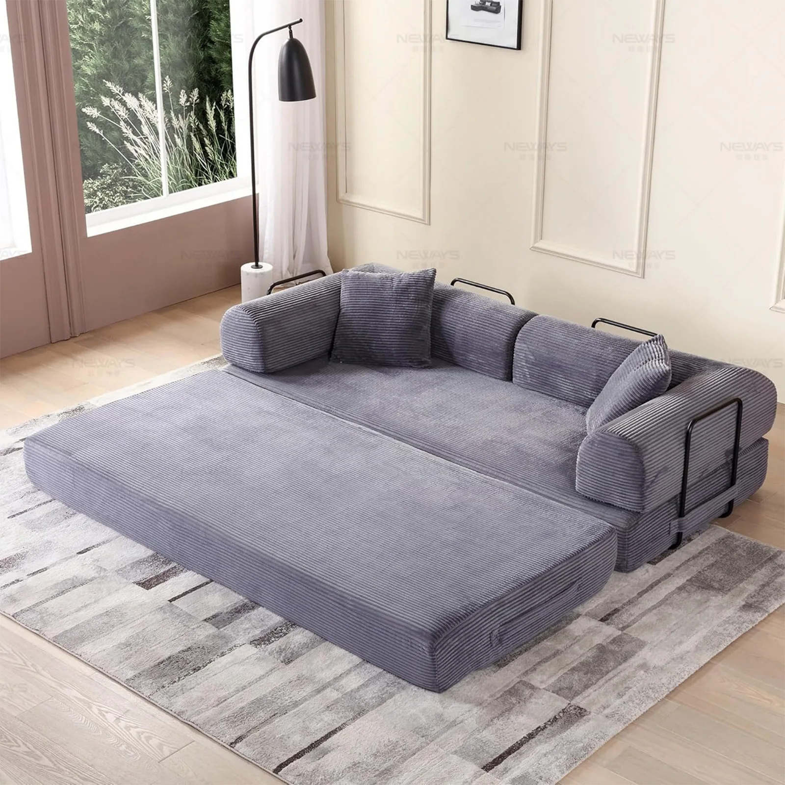 xx-Small U-shape Modern Minimalism Three-Person Foldable Dual-Use Sofa Bed High Density Sponge Living Room Corduroy Sofa*