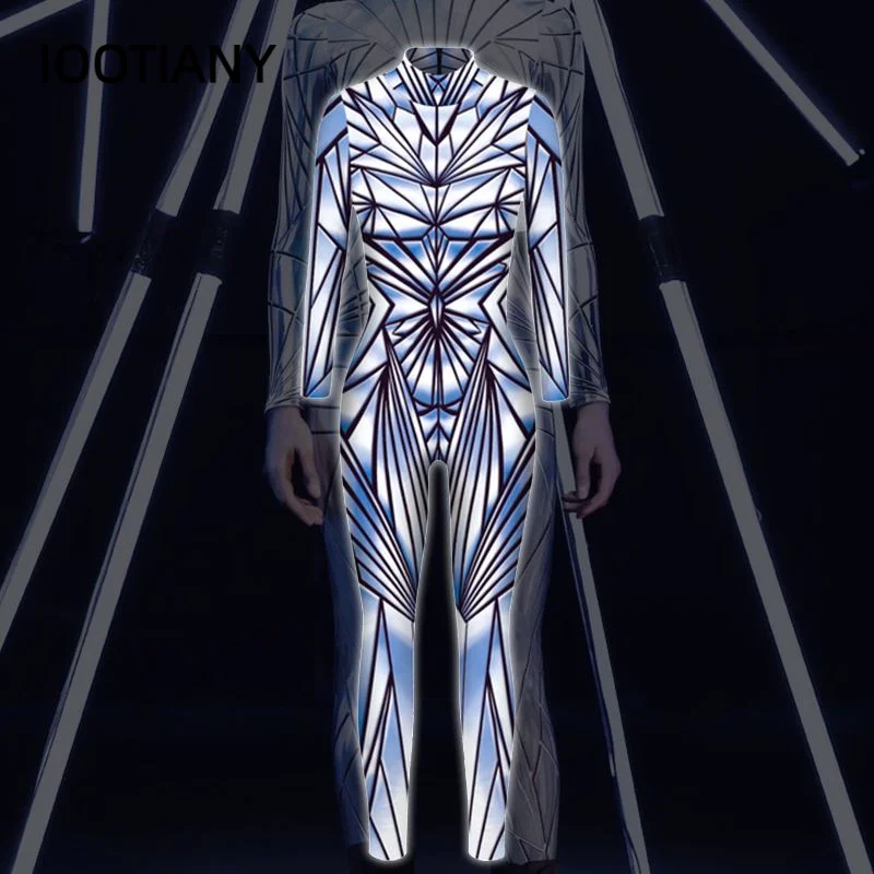 

CosplayHoly Light Robot Punk Bodysuit Tights Sexy Adult 3d Digital Printing Cosplay Costume Halloween Party Tights Stage Party S