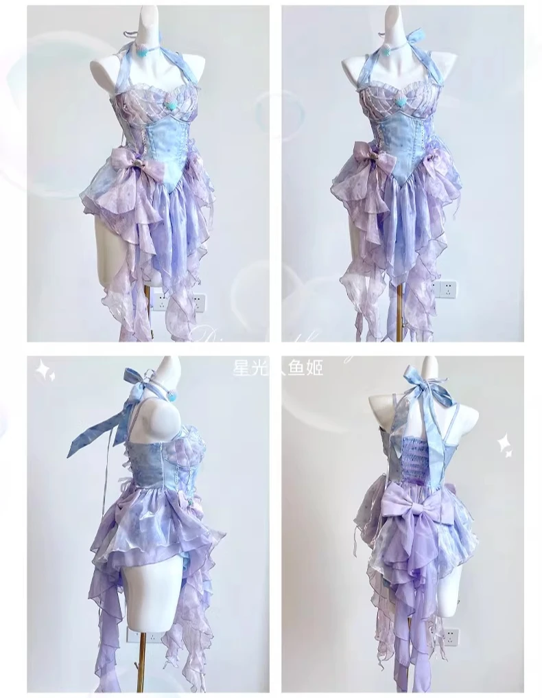 Mermaid Princess Dress Mermaid Theme Romantic Atmosphere Blue and Purple Color Princess Style Island Vacation Lolita Dress