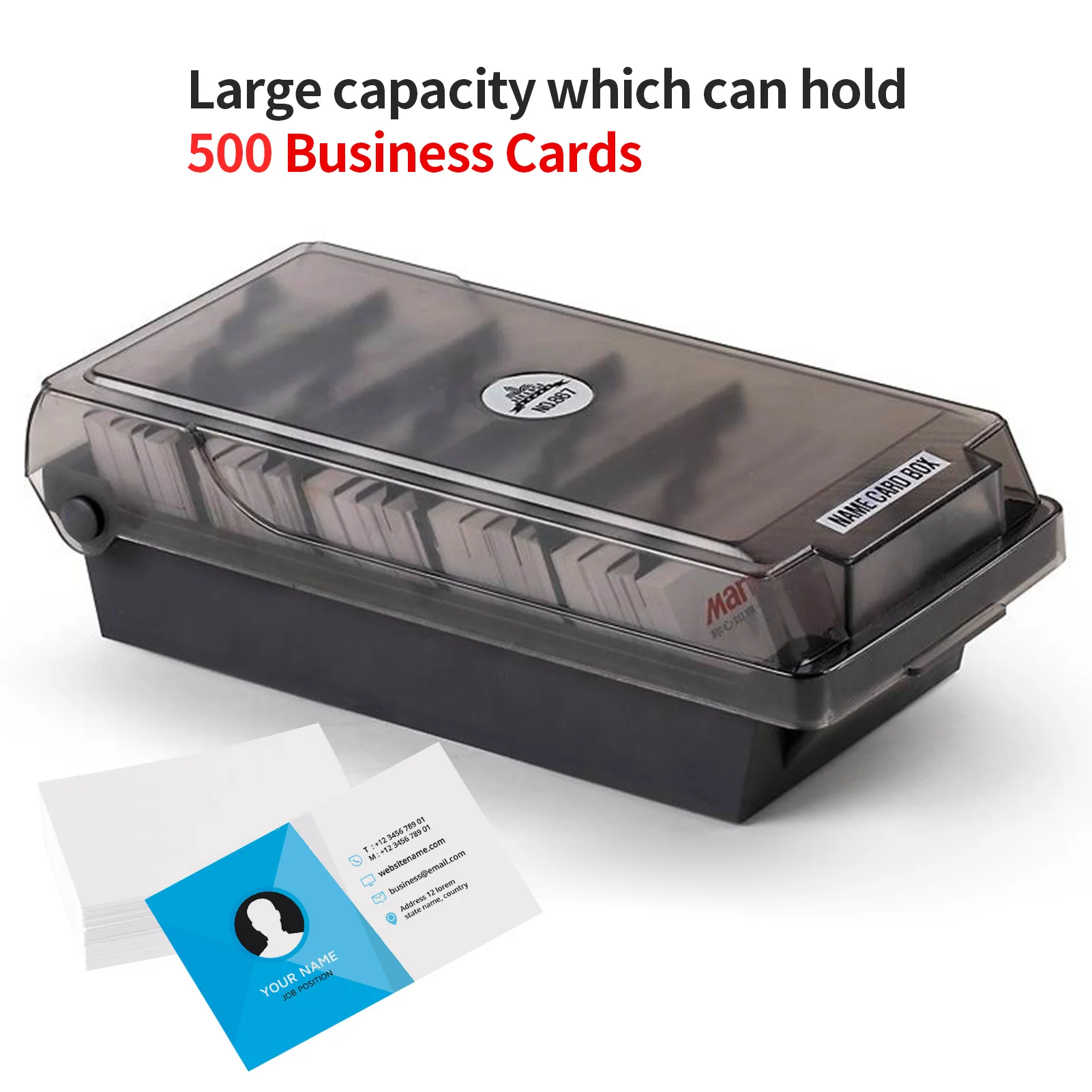 JIELISI Name Card Box Business Card Holder For Desk With Dividers And Index Tabs For Men And Wowen 500 Cards Capacity