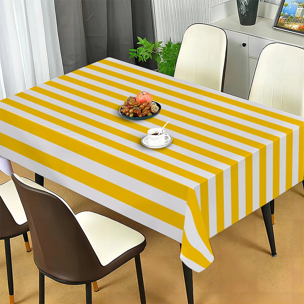 Polyester tablecloth, yellow striped pattern tablecloth, machine-woven rectangular table cover, fashionable printed tablecloth