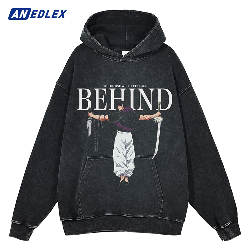 Men Winter Warm Streetwear Japanese Anime Graphic Print Hooded Pullover Vintage Black Hoodie Sweatshirt Harajuku Cotton Hoodie