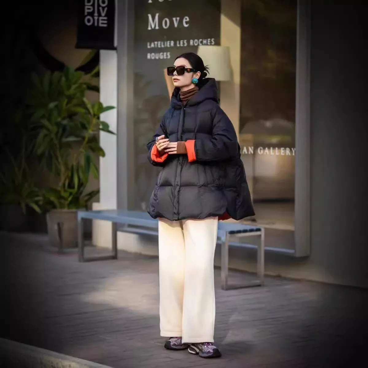 Chaqueta de plumón de pato blanco para mujer, chaqueta holgada con capucha a prueba de viento, empalme de ocio, invierno, nuevo