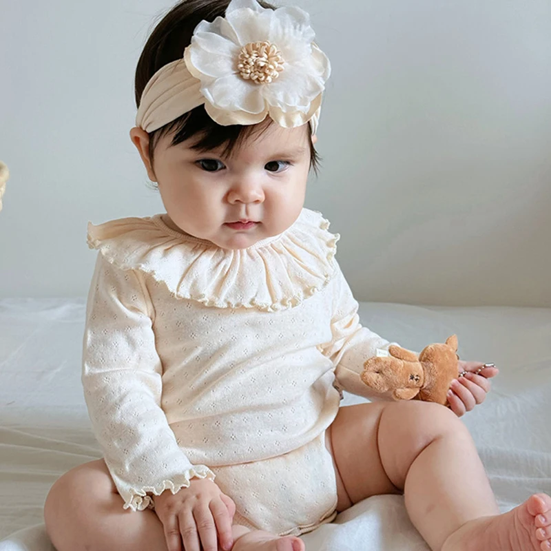 

2025 New Autumn Toddler Baby Girl Romper Long Sleeved Cotton Solid Color Infant Baby Girls Jumpsuit 0-24M Children Clothes
