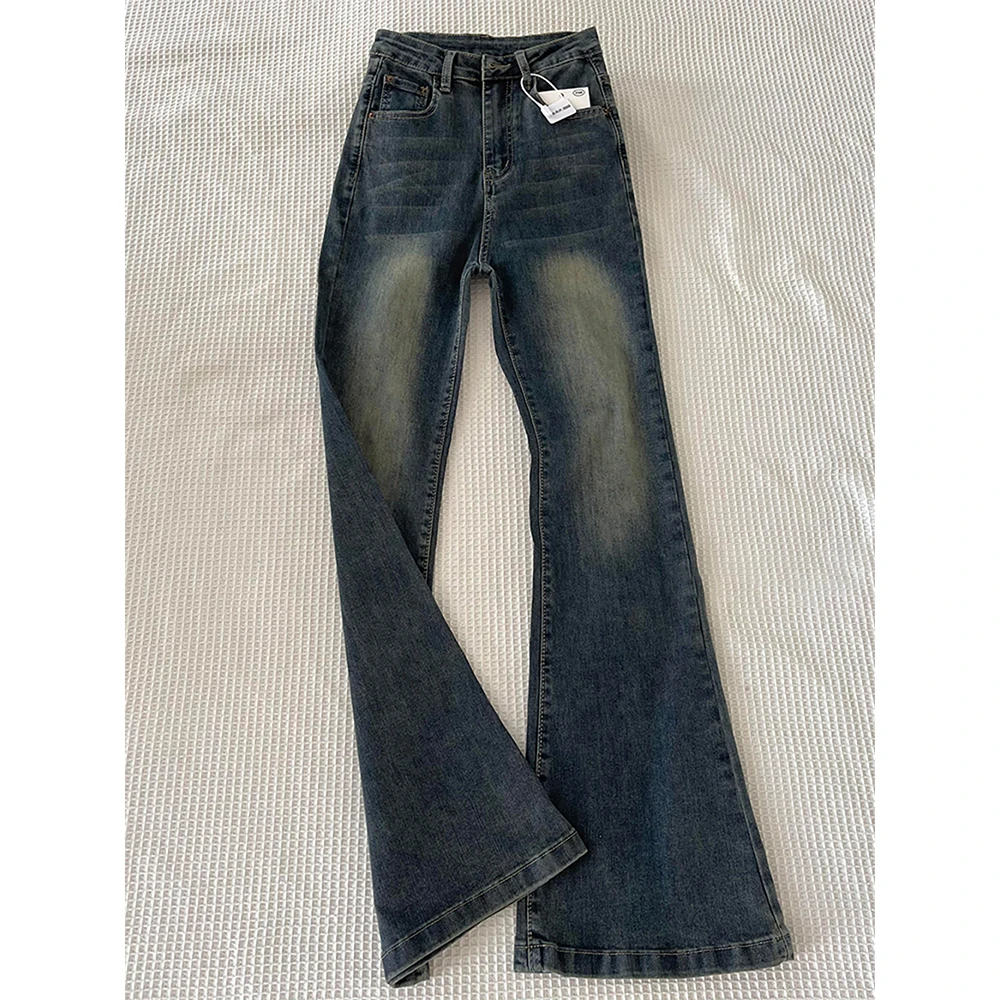 

Retro Grey Blue Denim Pants for Women Spring Autumn Fashion High Waist Slim Flare Jeans Female Streetwear Skinny Trousers