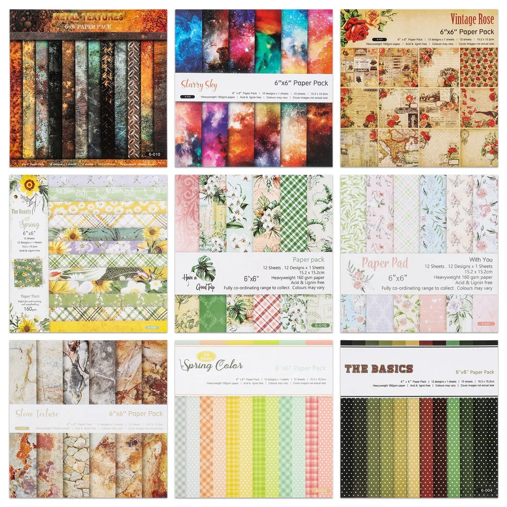 12Sheets 6X6Inch Flower Scrapbooking Single Sided Paper Art Background for Card Making Diy Junk Journal Scrapbook Decora Paper