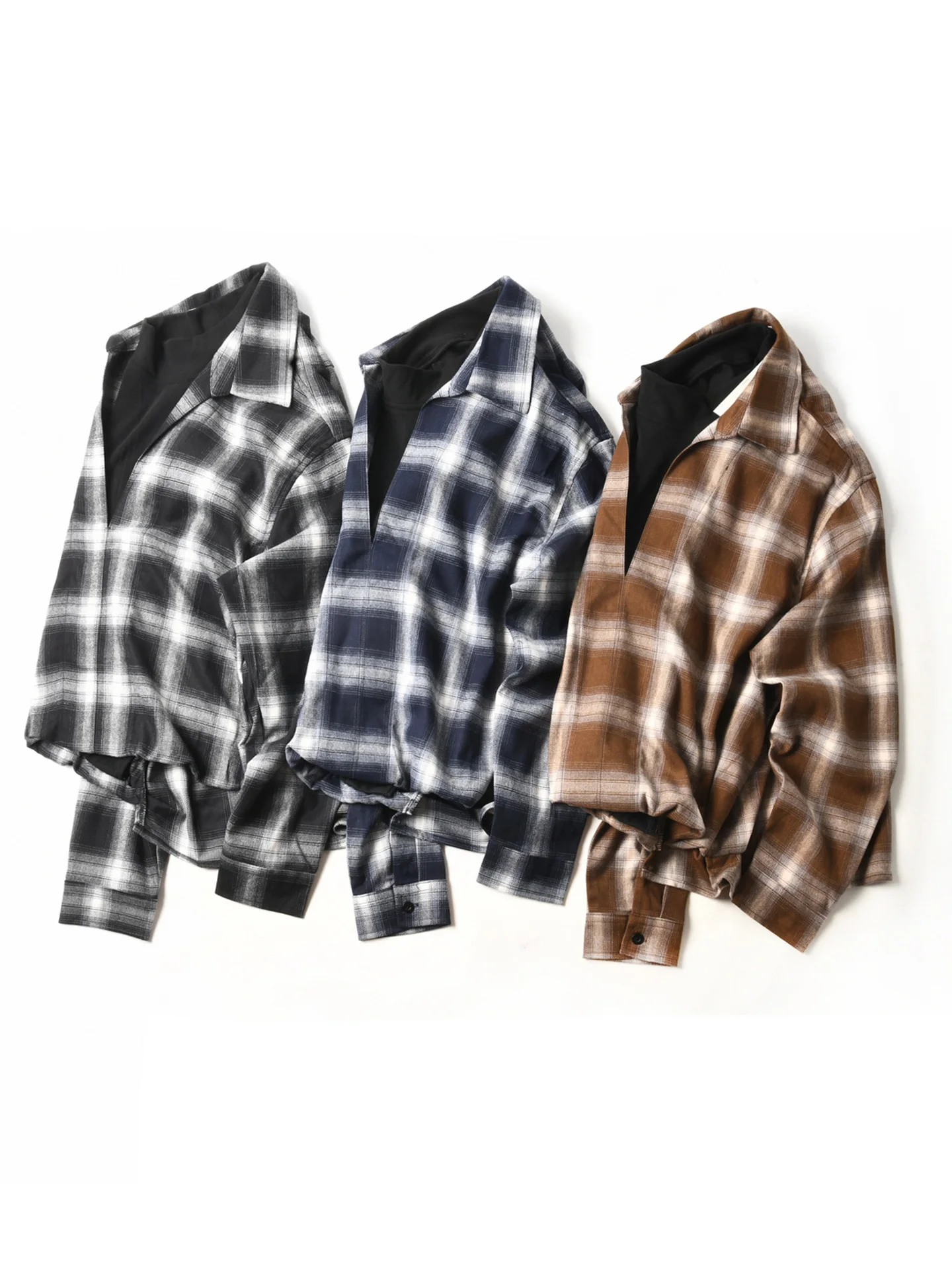 New American Style Plaid Shirt Men's Loose Casual Long Sleeve Polyester Fiber Fashion Urban Style Spring Autumn Trendy