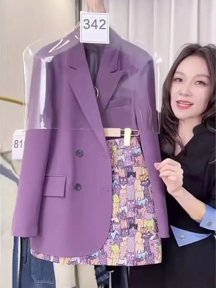 

2 Piece Skirt Set Women Temperament Oversized Blazer Coat Korean Fashion Suits High Waist Floral Mini Skirts Outfits Spring L306