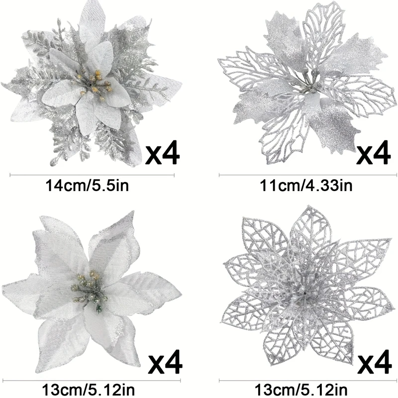 4/8/16 Stück Glitzer Künstliche Weihnachtsblumen Weihnachtsbaum-Dekoration für Zuhause Raum Party Weihnachtsschmuck 2026 Neujahrsgeschenk – Detail 11