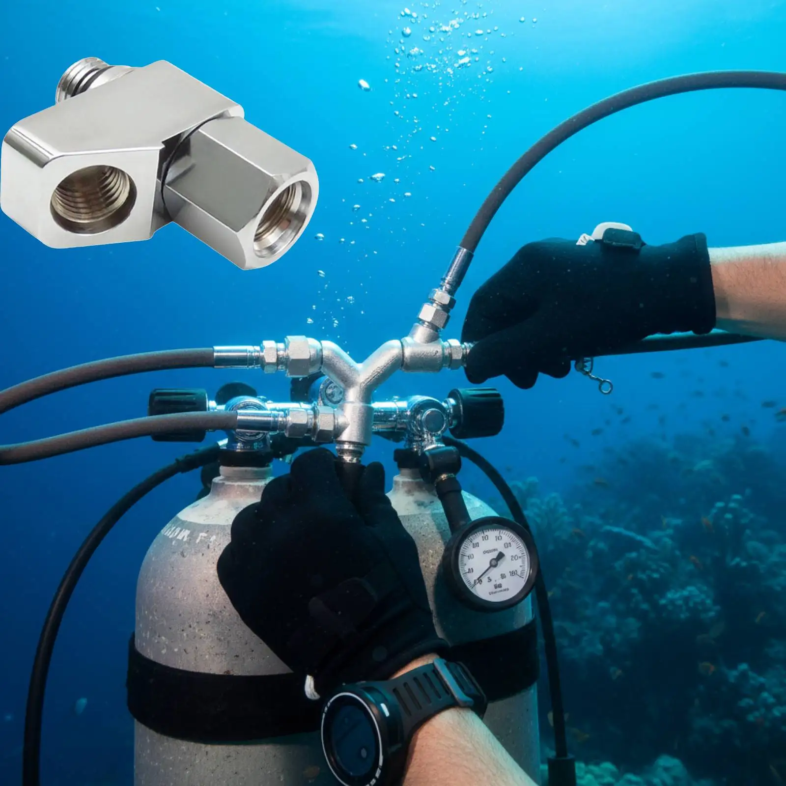 

Diving Splitter Quick Connect 360 Degree Flexible Regulator Lightweight Professional Diving Equipment for Scuba Gear