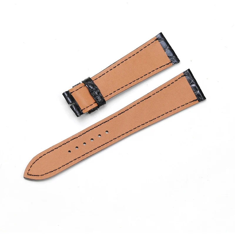 SAUPPO 21mm Watch Strap Superior Quality Alligator Leather Black Suitable for Hermes Watch Belt Round Grain High Quality