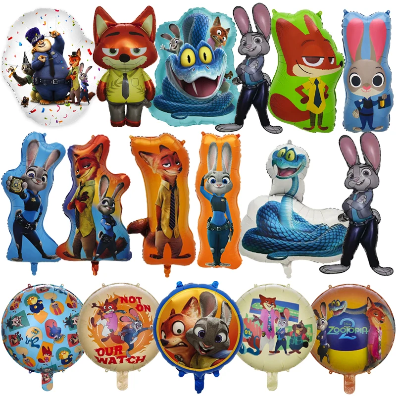Lot de 1/10 ballons de fête Zootopia, ensemble de ballons en aluminium Judy Nick, pour filles et garçons, décoration d'anniversaire de 1 à 9 ans, cadeau de fête de naissance, jouets, ballons