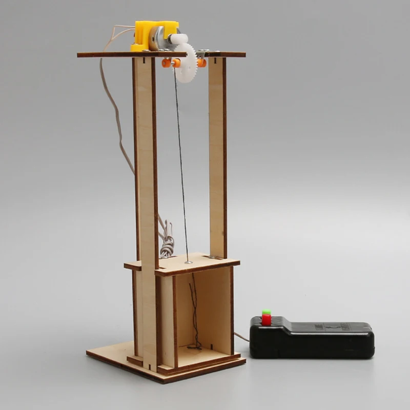 Modelo de elevador de madera para niños, juguete de ciencia, tecnología, material didáctico de física, Kit de ladrillos DIY, Juguetes Educativos de aprendizaje para niños