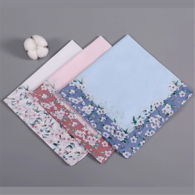 Elegant Cotton Handkerchief with Handwoven Flower Pinted Hanky Soft and Absorbent Perfect for Wedding Party and Business