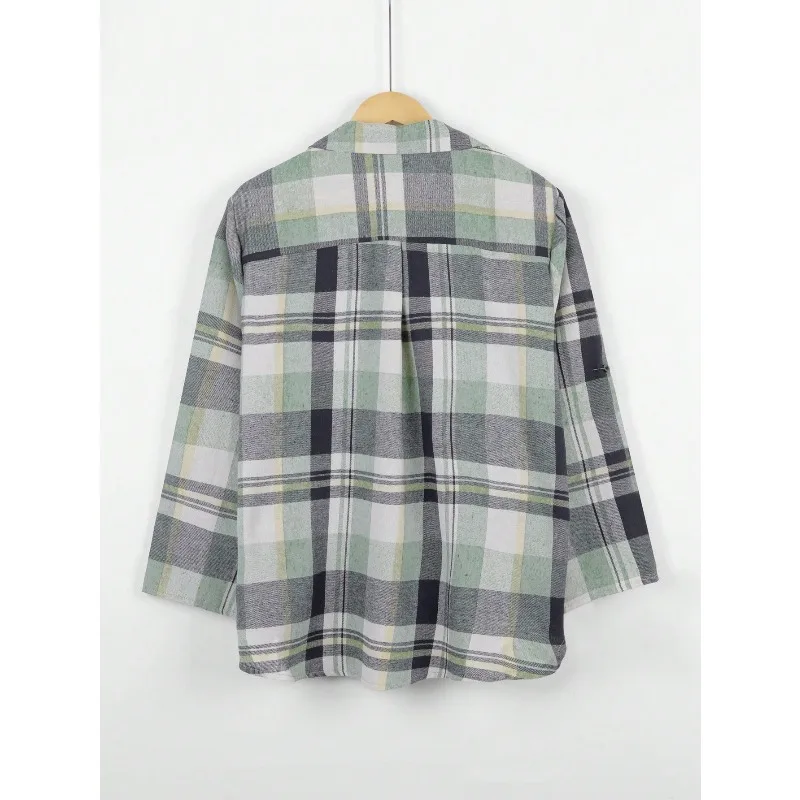 Koszula damska w kratę, rozmiary plus size 1XL-5XL, nowa kolekcja, luźny krój, długi rękaw, kołnierzyk, casualowe bluzki.