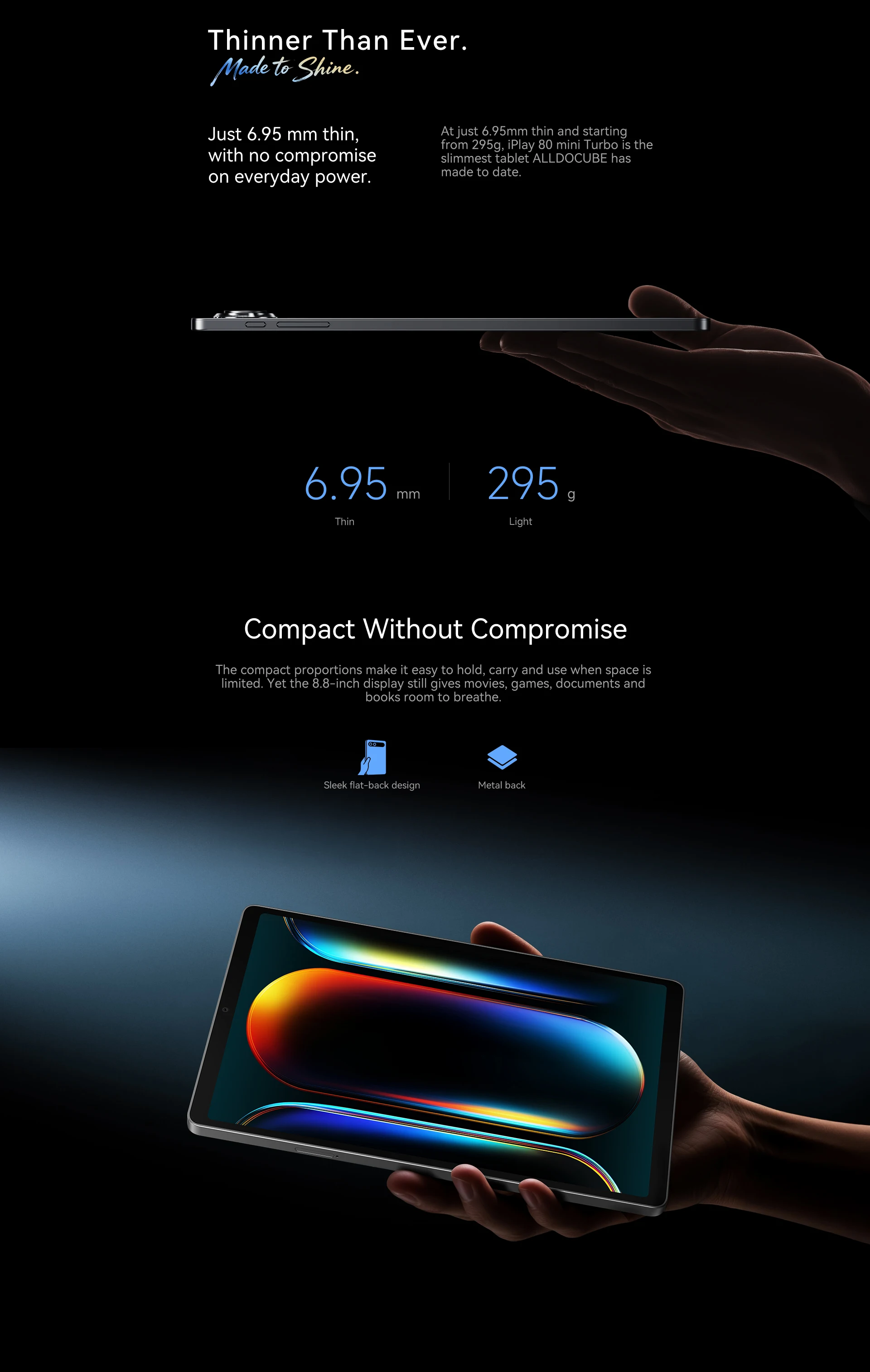 ALLDOCUBE iPlay 80 mini Turbo Tablet 8,8'' 2,5K 120Hz Dimensity 7400 16GB RAM 128GB ROM Android 16 6500mAh 4G LTE Tablet – Detail 2