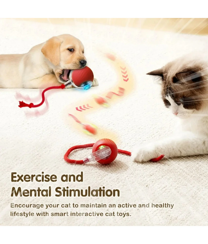 لعبة الكرة التفاعلية للقطط، كرة دوارة أوتوماتيكية مع ذيل، لعبة تفاعلية ذكية للحيوانات الأليفة قابلة لإعادة الشحن، فأرة ذكية للقطط