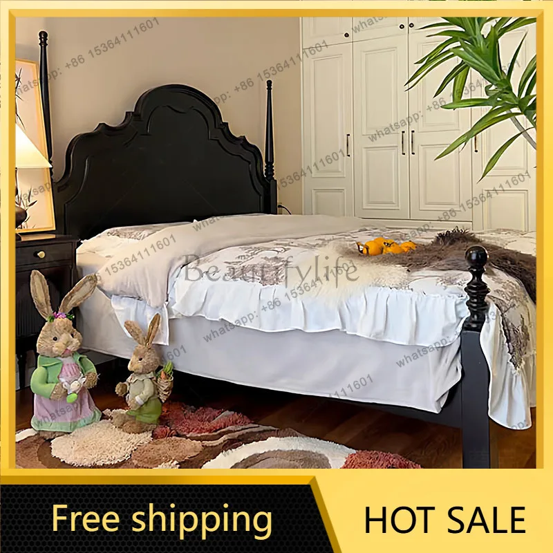 XX.Wooden European Bed Simple Beauty Loft Queen Double Bedroom Floor Bed Sleeping Girls Letto Matrimoniale Lounge Suite Furnitur