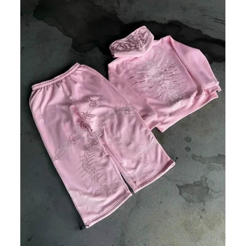 Autumn Ghoul Embroidered Hoodie Suit Street Harajuku Plus Velvet Warm Casual Y2k Hoodie Winter Clothes Women