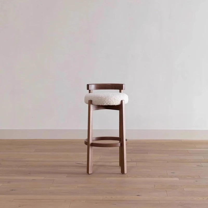Nordic Vintage Bar Stool - Stylish Makeup Chair with Backrest, Solid Wood Dining Chair for Modern Home Use stool chair