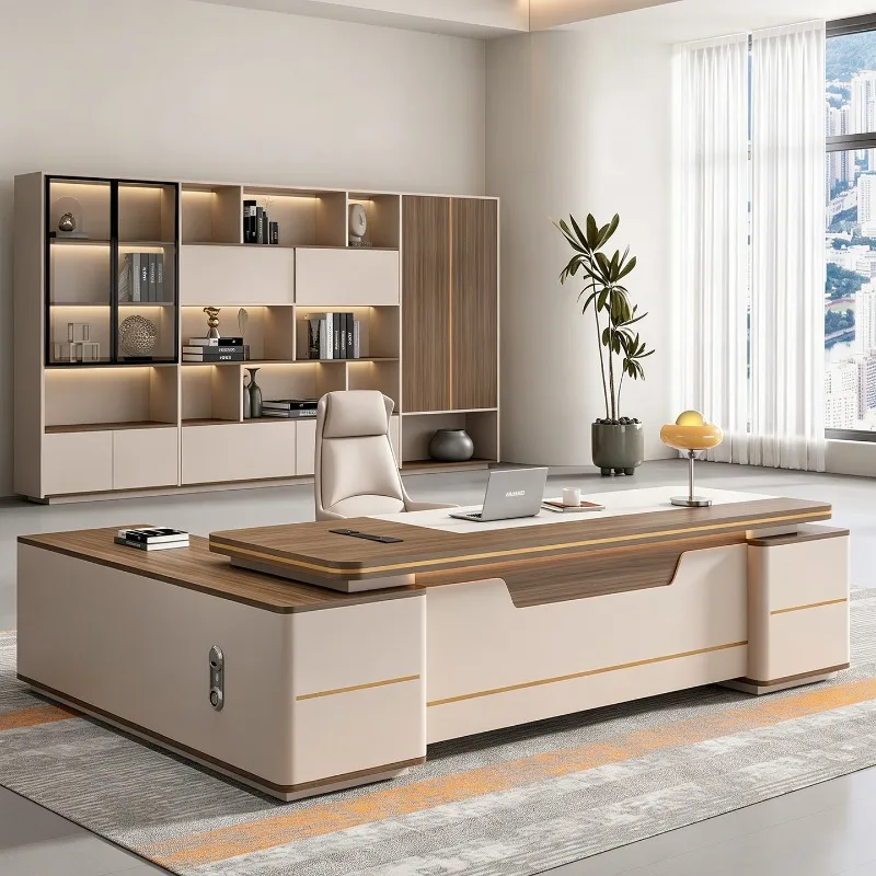 Designer Luxury Office Desk Decoration Aesthetic Wooden Commercial Office Table Workstations Study Escritorio Blanco Furniture