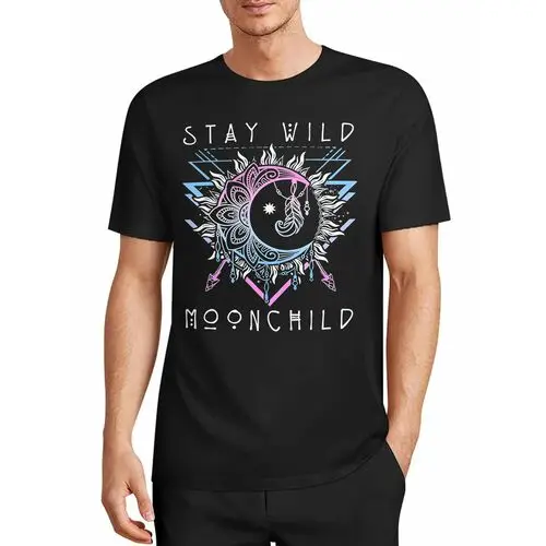 Mysterious Star and Moon Hippie Style T-Shirt: Son of the Moon Personalized Retro Short Sleeve