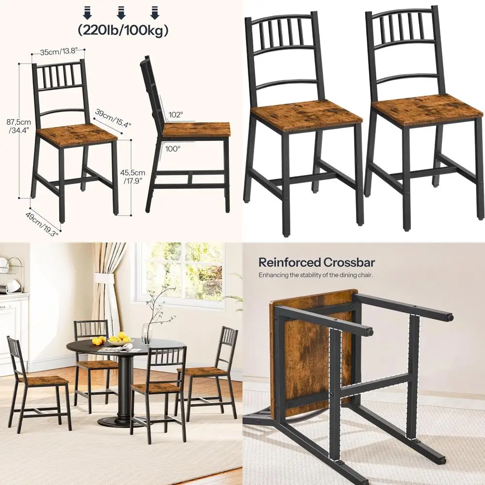 

Set of 2 Wooden Farmhouse Dining Chairs with Metal Frame, Rustic Brown and Black